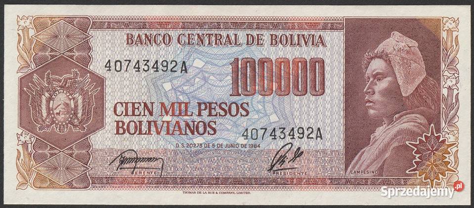 BOLIWIA 100000 PESOS BOLIVIANOS 1984 STAN Łódź