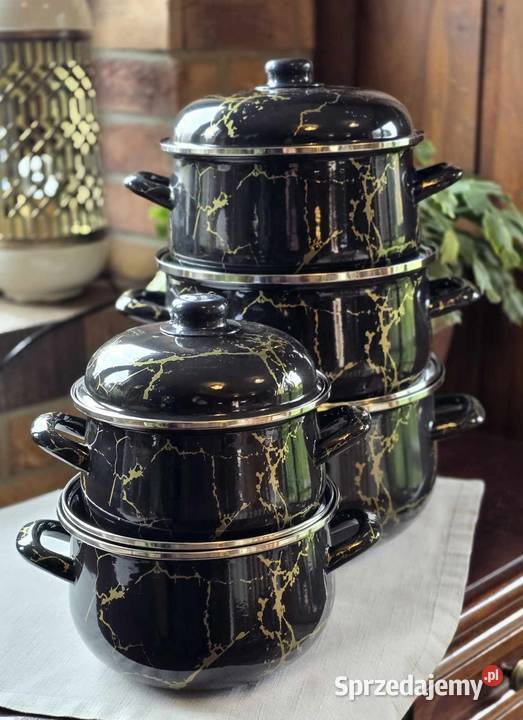 PROMOCAJA 199 Garnki duże emalia czarny marmur Zabrze
