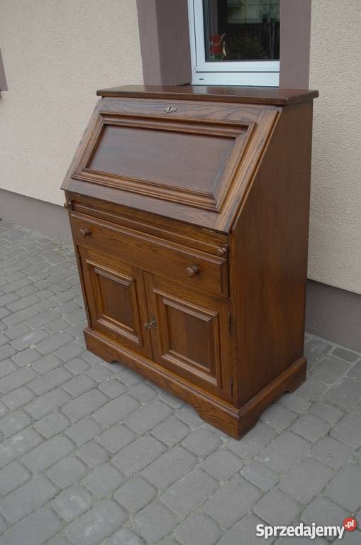 Ładny solidny sekretarzyk biurko dębowe meble wielkopolskie Nowy Tomyśl