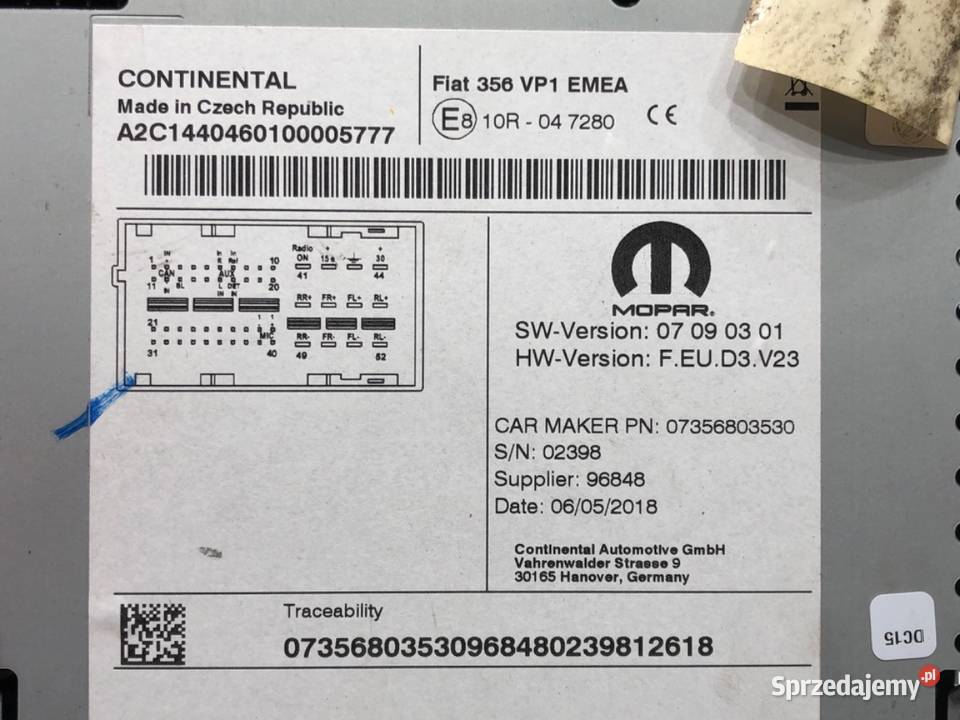 RADIO FIAT TIPO 07356803530 ODTWARZACZ osobowe sprzedam