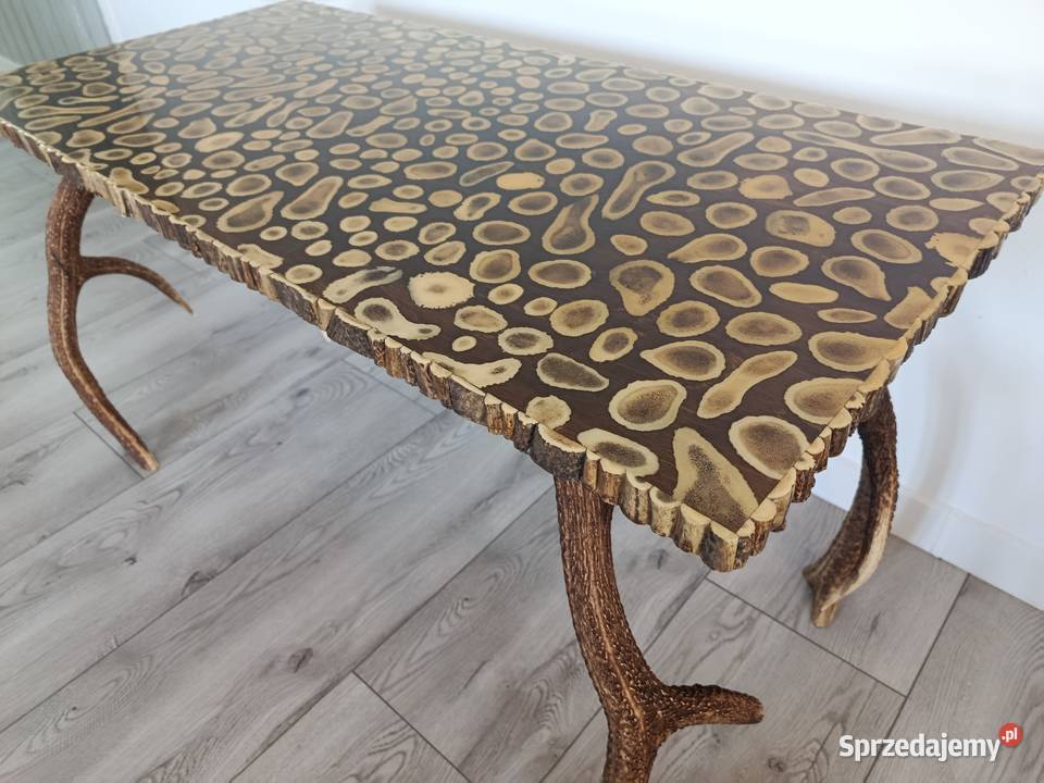 Duży Stół Myśliwski z Poroża Jelenia