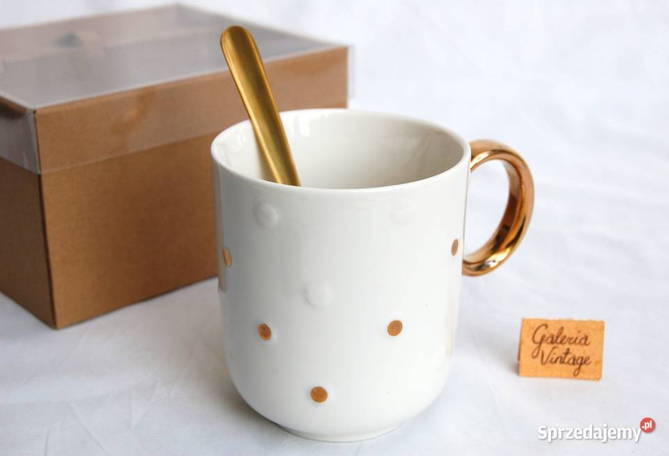 Florina kubek prezentowy z łyżeczką Dots Gold biały Lublin