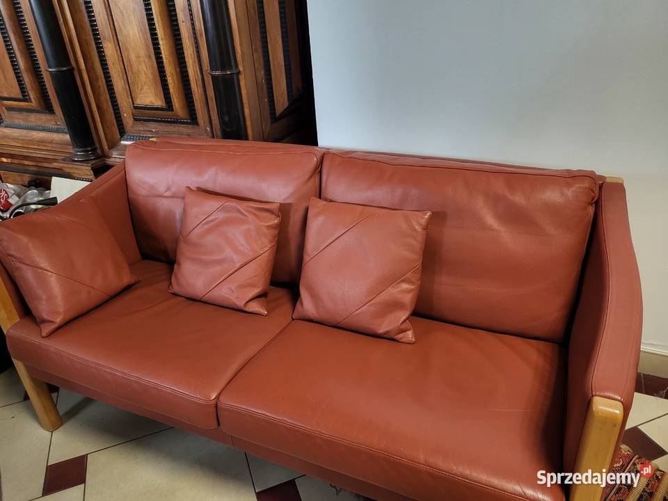 Skorzany komplet sofa2 fotele Stan Olesno