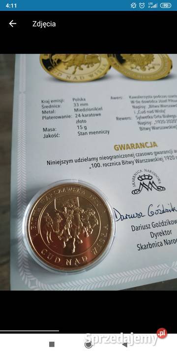 Moneta medal Bitwa warszawska certyfikat Bolesławiec sprzedam