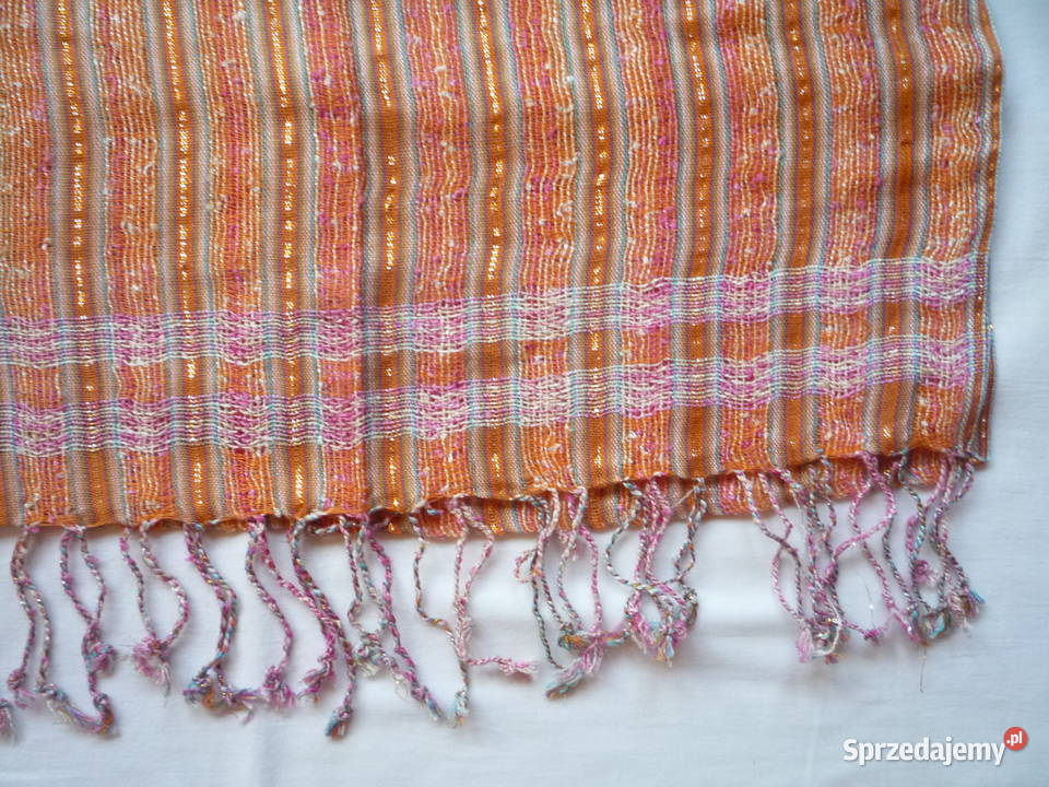 Nowy Szal Szalik pomarańczowy ze złotą nitką Szczecin sprzedam