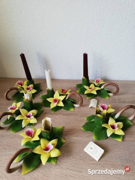 Świeczniki kwiaty porcelana Capodimonte Gorlice