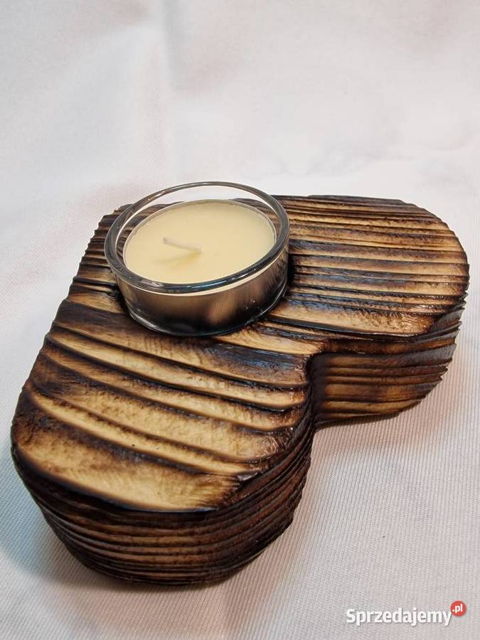 Świecznik drewniany serce naturalny na tealight Sępopol