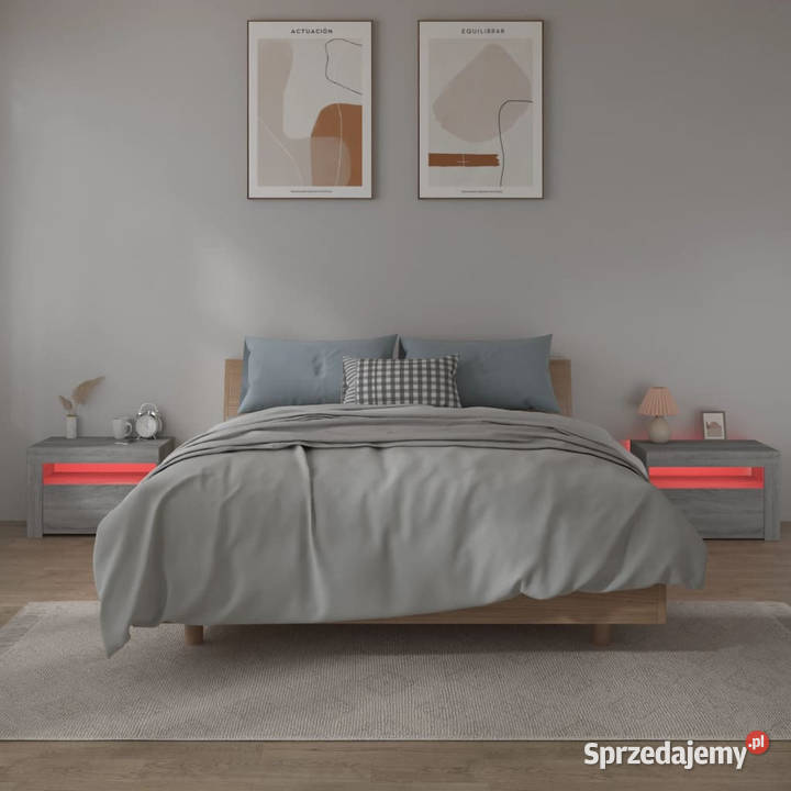 Szafki nocne z LED 2 szary dąb sonoma 60x35x40 mazowieckie Warszawa