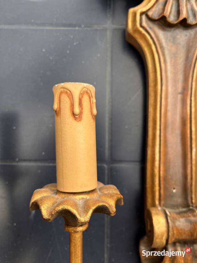 Drewniane kinkiety rzeźbione świeczniki na Trzebnica