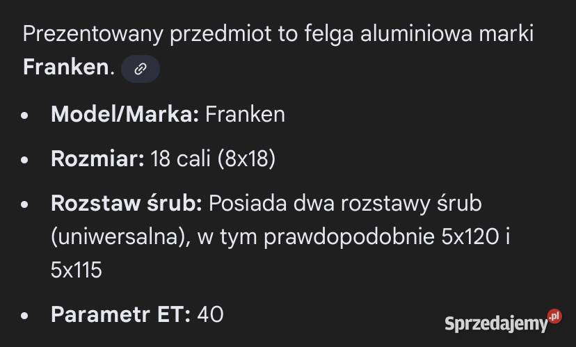 Alufelgi Frankenstein 18 Stępuchowo sprzedam