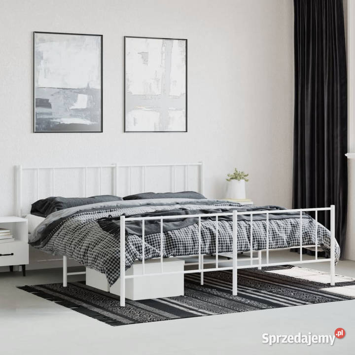 Łóżko Metalowe Białe Rama Łóżka Ze Stelażem 90cm