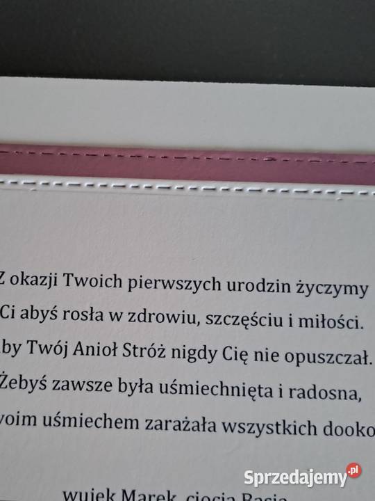 Kartka z okazji urodzin chrztu roczku w kopercie Strzebiń