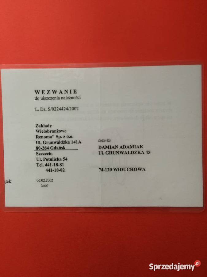 1601 Wezwanie Do Zapłaty zachodniopomorskie Szczecin