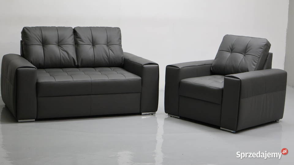 KOMPLET 21 sofy kanapy zestaw popielata skóra 90cm Meble Poznań