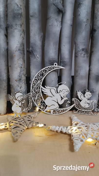 Drewniane ażurowe zawieszki biały Łukta sprzedam