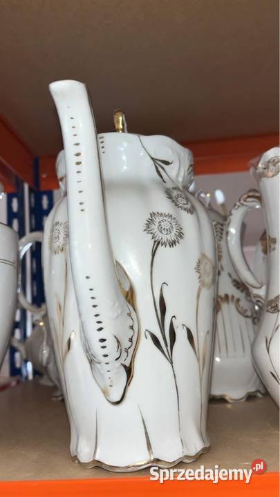 Dzbanek do kawy Bez sygnatury Biało złoty Gdańsk