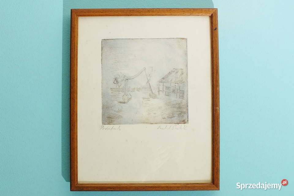 Żuraw grafika kolorowana Lubin