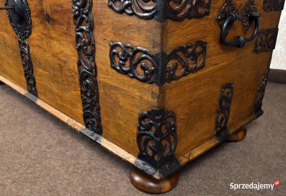 Skrzynia barokowa XVIII wiek okuta antyk Antyki, Sztuka, Kolekcje wielkopolskie Swarzędz