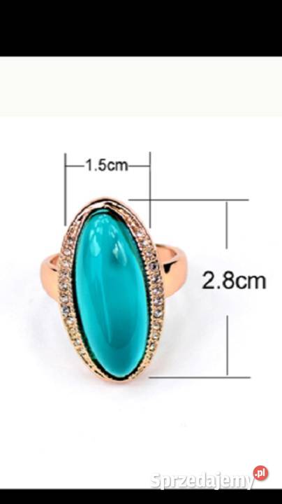 duży pierścionek z zielonym kamieniem styl retro pozłacane Wrocław sprzedam