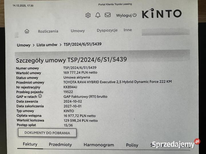CESJA LEASINGU KINTO Toyota RAV4 25222 Hybrid ESP Jaśkowice