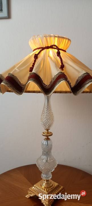 Urocza lampa z abażurem kryształ i mosiądz