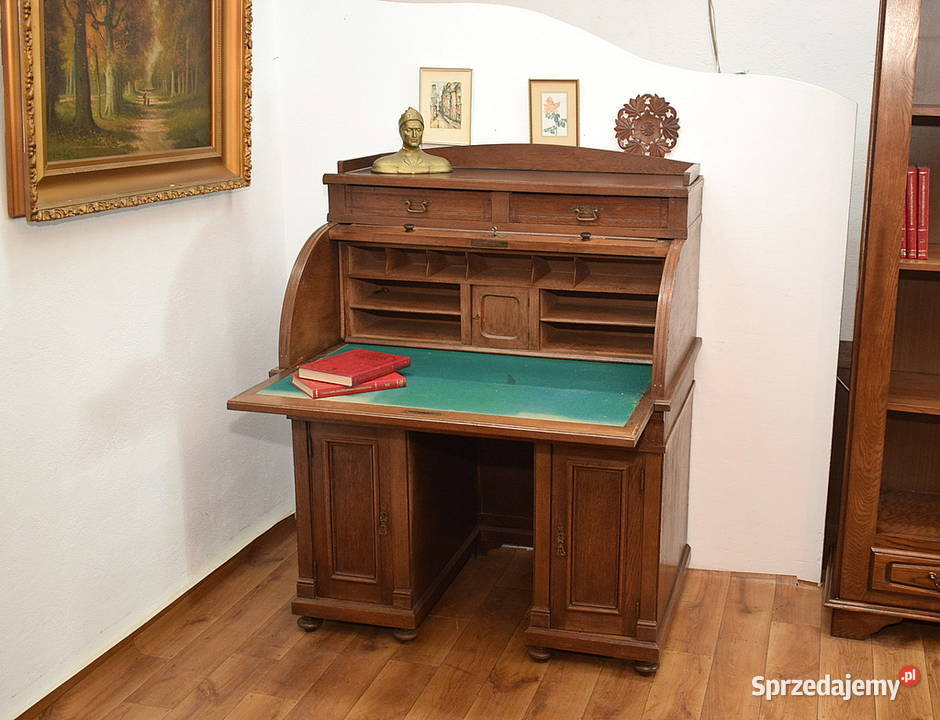 STARA DĘBOWA SEKRETERA BIURKO Z ROLETĄ Świdnica