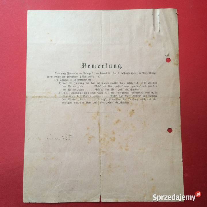 1326 Dokument Niemiecki Kordecki Antykwariat sprzedam