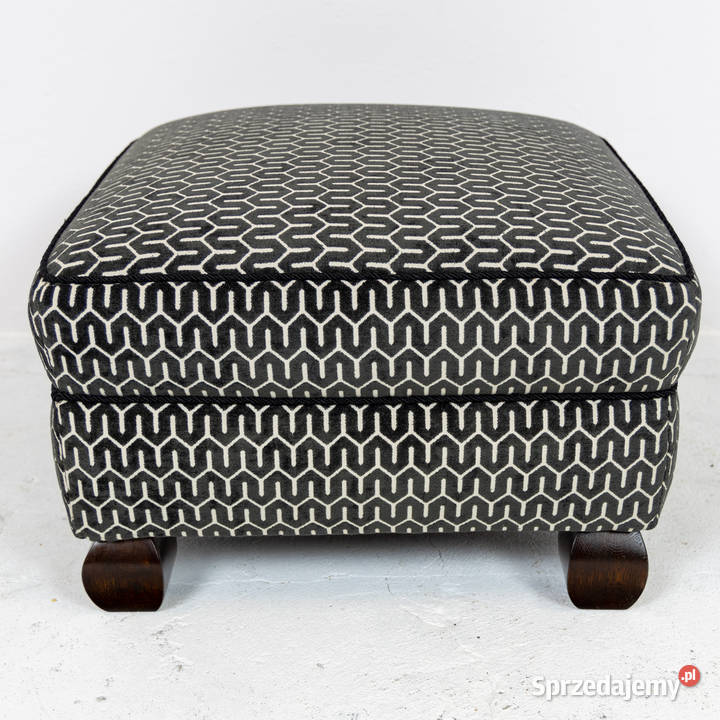 Klubowy fotel uszak z podnóżkiem lata 30 Polska Swarzędz