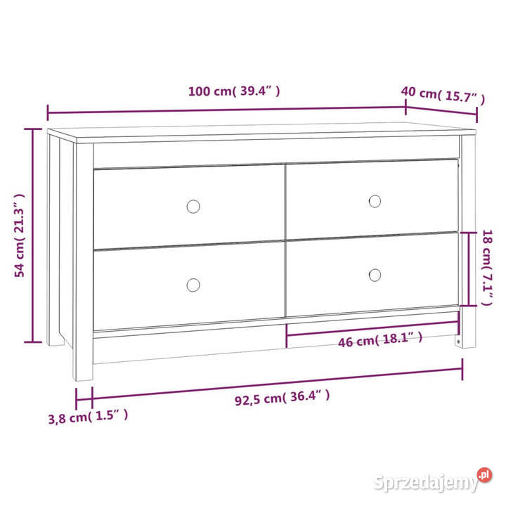 Komoda biały 100x40x54 lite drewno sosnowe Warszawa