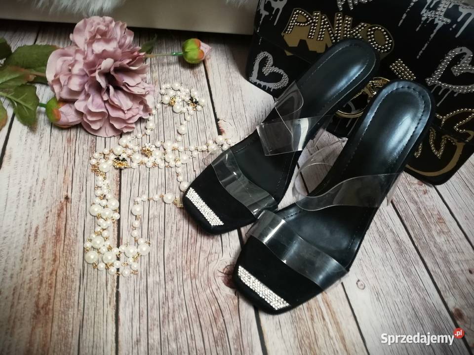 szpilki klapki czarne cyrkonie Warszawa