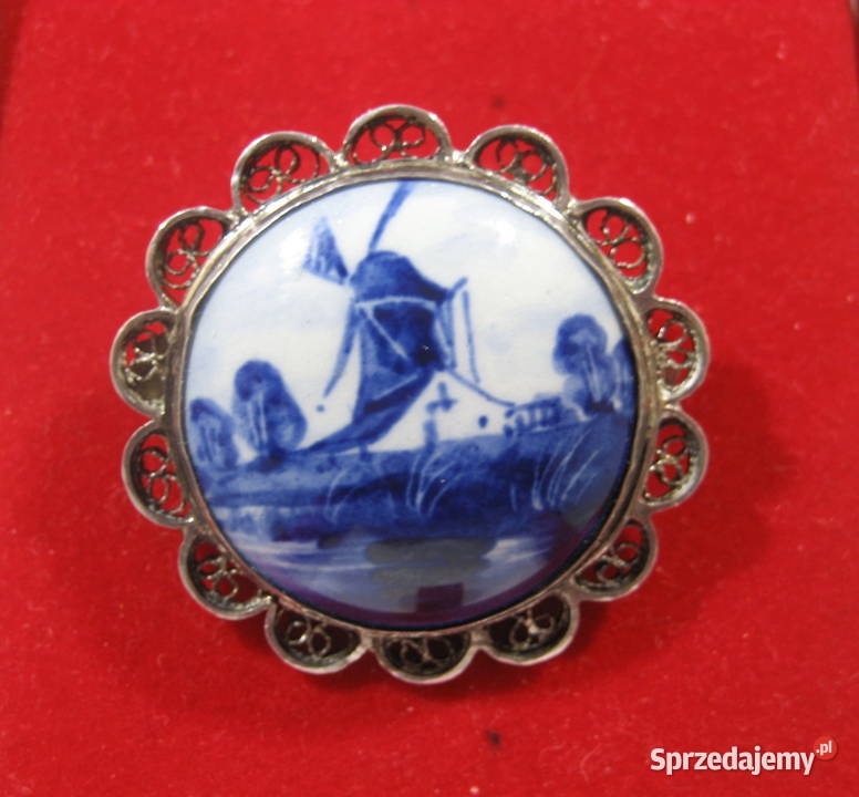 Stara Broszka Srebro Ceramika Delfts Warszawa