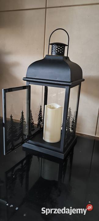 Piękny ledowy lampion latarenka wys 45 z motywem czarny dolnośląskie Legnica