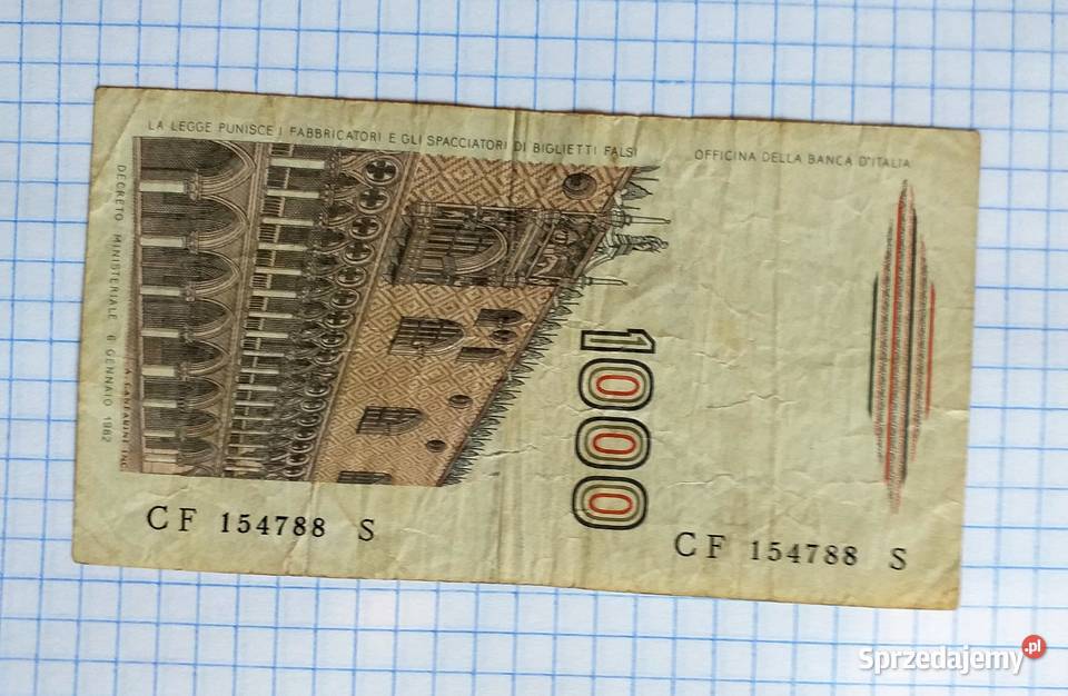 BANKNOT 1000 LIRÓW 1982 WŁOCHY SER CF 154788 S Piszczac