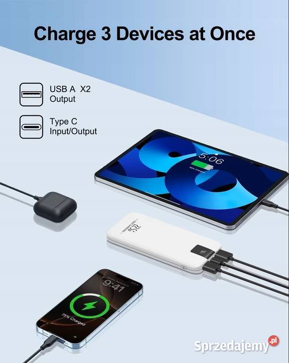 Powerbank 10000mAh 225W z wyświetlaczem LCD Baterie i akumulatory