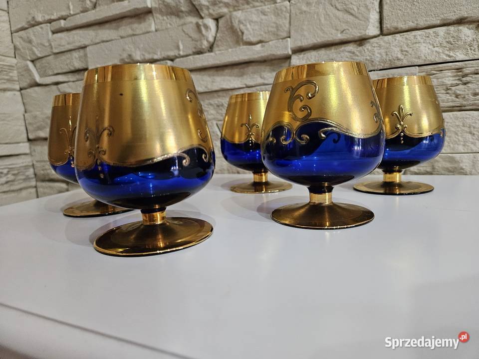 Zabytkowy komplet kieliszków do koniaku cobalt Kowal