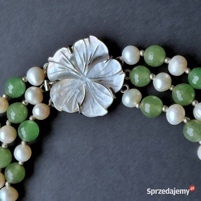 PERŁY SŁONOWODNE I ZIELONY AWENTURYN NASZYJNIK