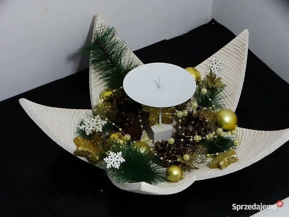 Świecznik świąteczny gwiazda z dekoracją zimową Biłgoraj