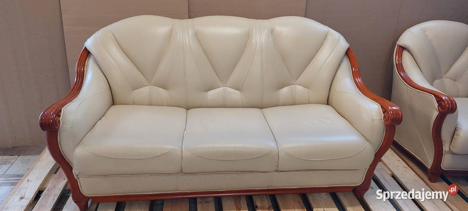 Sofa z funkcją spania plus fotel skóra Gołdap