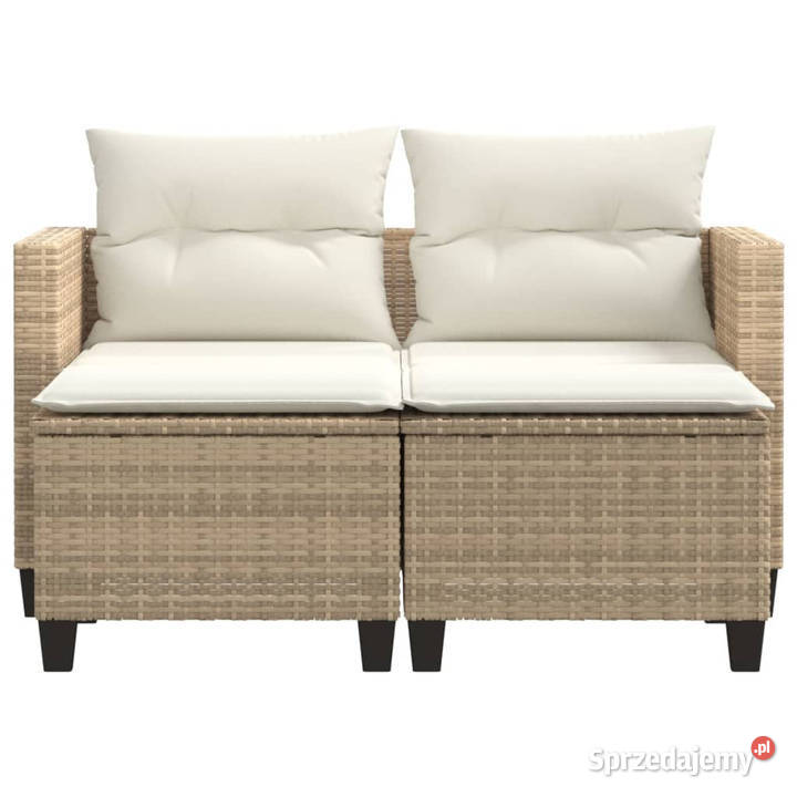 Sofa ogrodowa 2osobowa ze stołkami beżowa rattan Krzesła ogrodowe