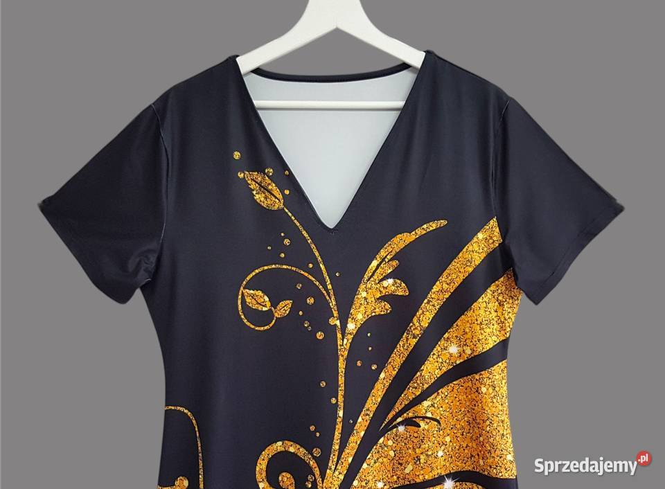 Damska sukienka czarnażółta w kwiaty z krótkim