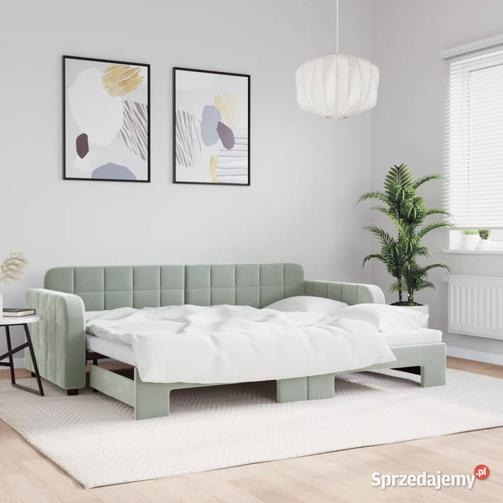 Sofa rozsuwana jasnoszara aksamit 80x200 sprzedam