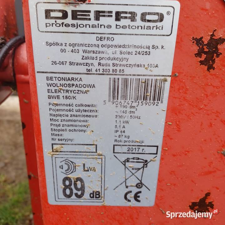 Betoniarka Defro 145 L 230 V Piaski