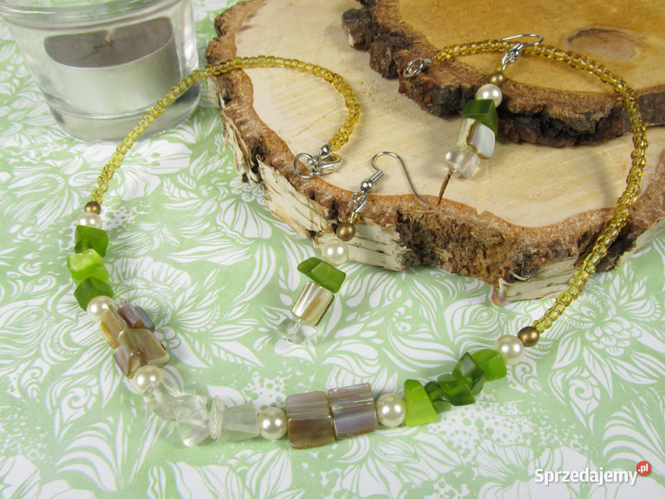 Naszyjnik kolczyki zestaw kamienie masa perłowa Katowice