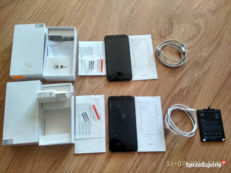 Redmi 4X 332 Pudełka Ładowarki kable baterie sprzedam