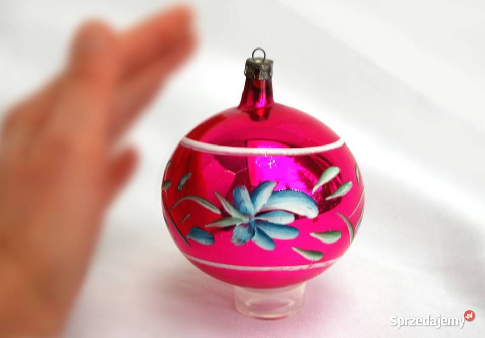 Stara bombka szklana ręcznie malowana różowa lubelskie Lublin