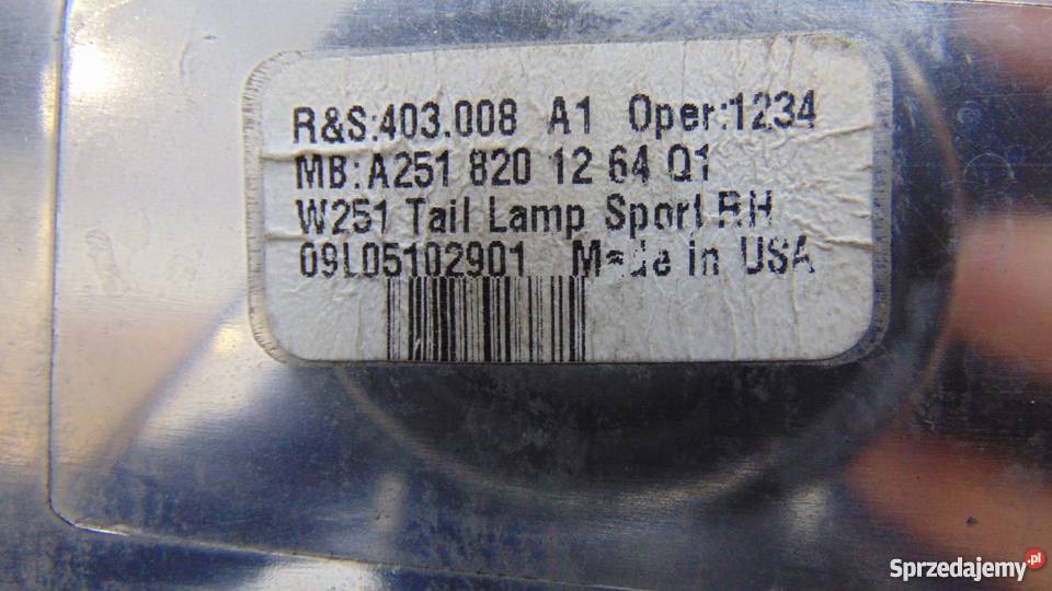 LAMPA TYLNA PRAWA TYŁ PRAWY MERCEDES R W251 USA Nowy Tomyśl sprzedam