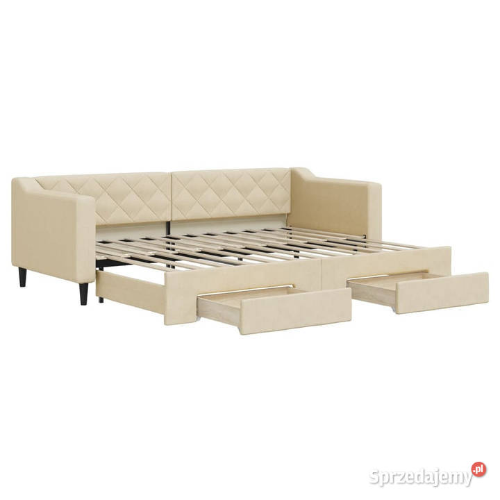 Sofa rozsuwana z szufladami kremowa tkanina Warszawa