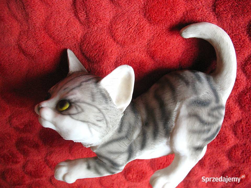 Kot szary duży kotek stara figurka ceramika 15 x Siedlce