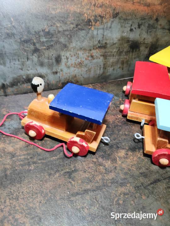 Drewniany pociąg zabawka vintage PRL kolekcje Rękodzieło wielkopolskie Kalisz sprzedam