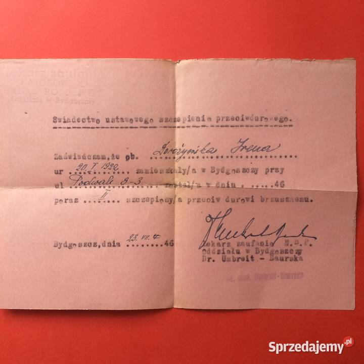 1682 Świadectwo Szczepienia Dorożyńska